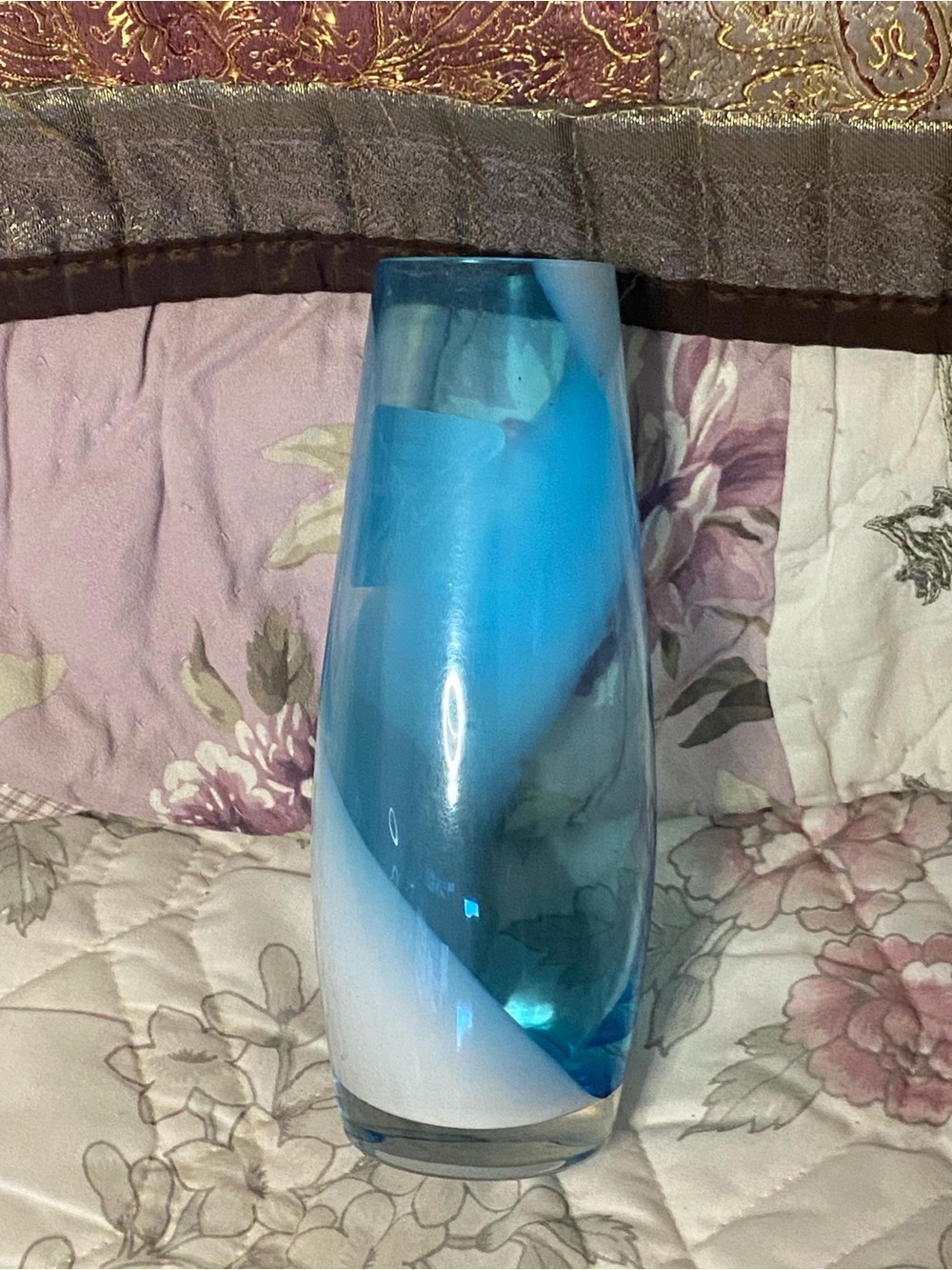 Blue-White SPIRAL Blown Glass Vase 7in. Tall